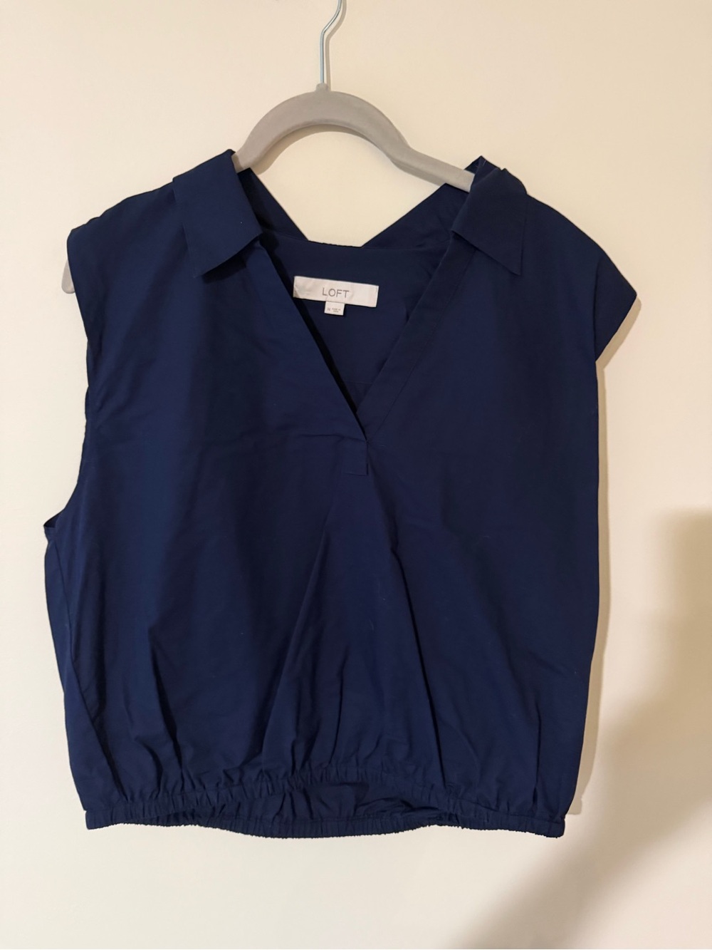 LOFT Deep Navy Sleeveless Collared V-Neck Blouse